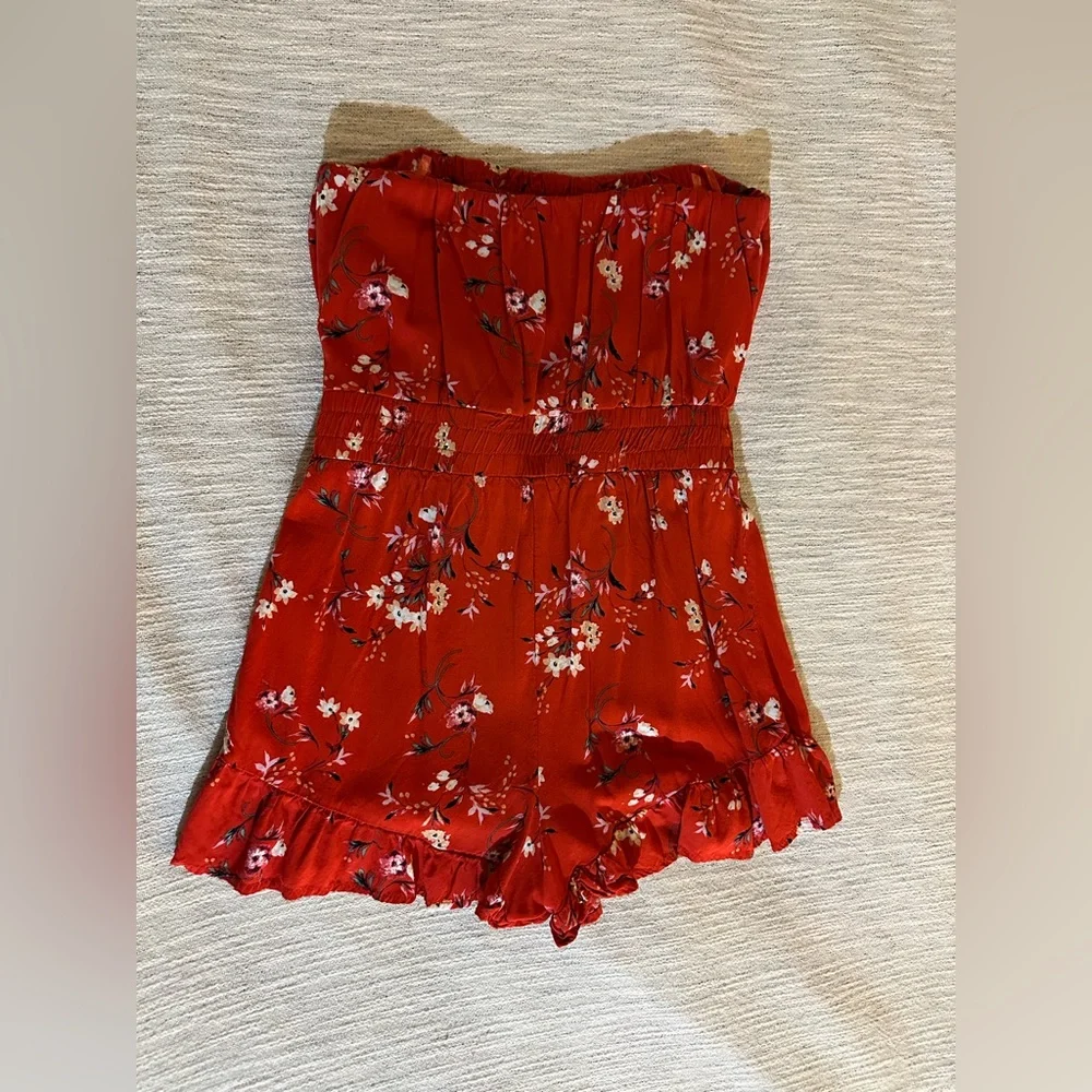 Red Floral Romper Elastic Waist - Picture 8 of 14